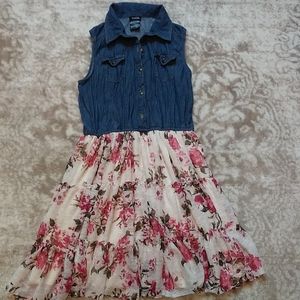 Children's ZUNIE Denim & Floral Lace Dress, size 14-16, GREAT condition!